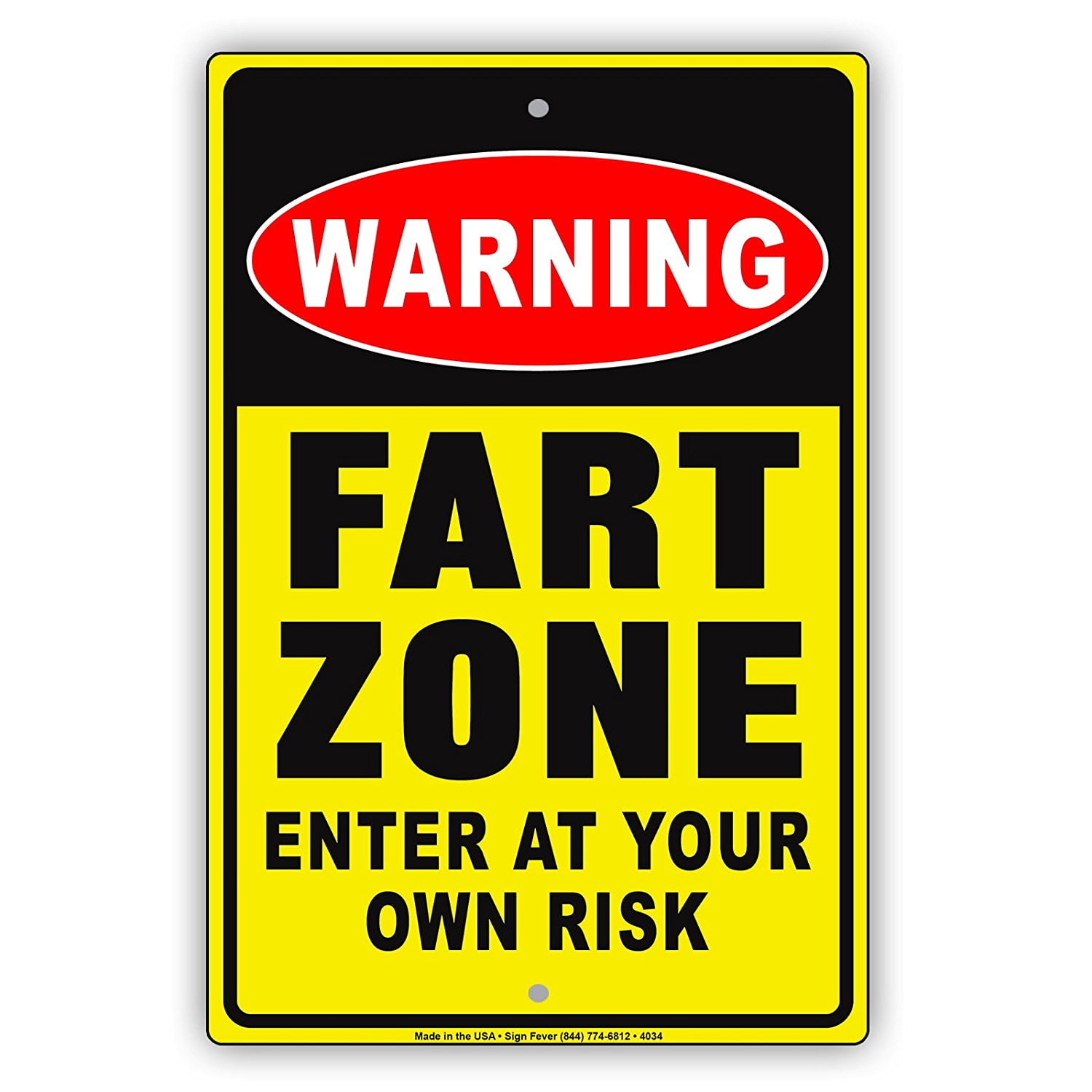 Yellow backgr 8" x 12" Metal Tin Sign WARNING FART ZONE ENTER AT YOUR OWN RISK