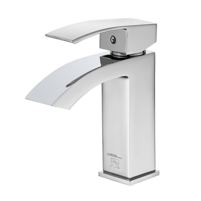 Robinet de Salle de Bain Moderne, Robinet de Lavabo à Cascade à Poignée Unique avec Grand Bec Rectangulaire