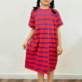 thumbnail image 2 of Jinhomg Summer Cotton Dress for Kid Cute Striped Print Midi Dresses Lightweight Comfy Short Sleeve Crew Neck T-Shirt Dress Casual Daily Wear Spring Saving Red 5 Years, 2 of 8