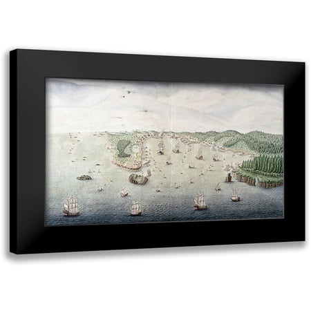 Unknown 14x10 Black Modern Framed Museum Art Print Titled - Veue Du Port De Louis - Bourg Dans LIsle Royale