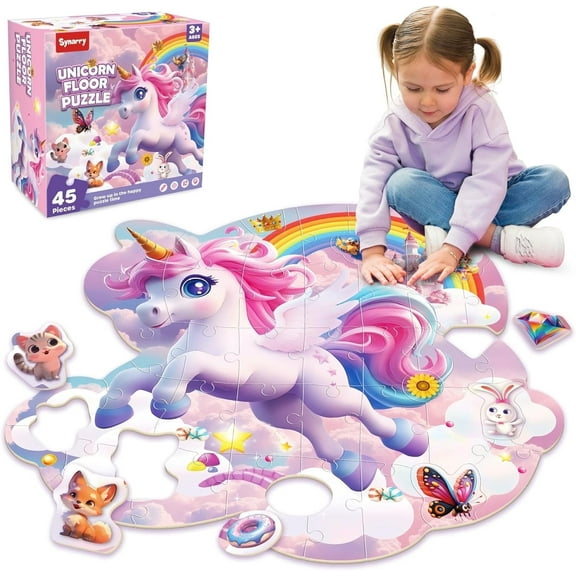 SYNARRY Unicorn Floor Puzzles for Kids Ages 4-6, Large 45 Piece Floor Puzzles Set for Kids Ages 4-8, Puzzles for Toddlers 2-4, Unicorn Toys Gifts for 3 4 5 6 7 8 Year Old Girls
