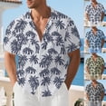 thumbnail image 4 of COSFO Men Button Down Shirt Hawaiian Short Sleeve Cotton Linen Tops Loose Fit Summer Collared Vacation Mens Casual Shirts, 4 of 9