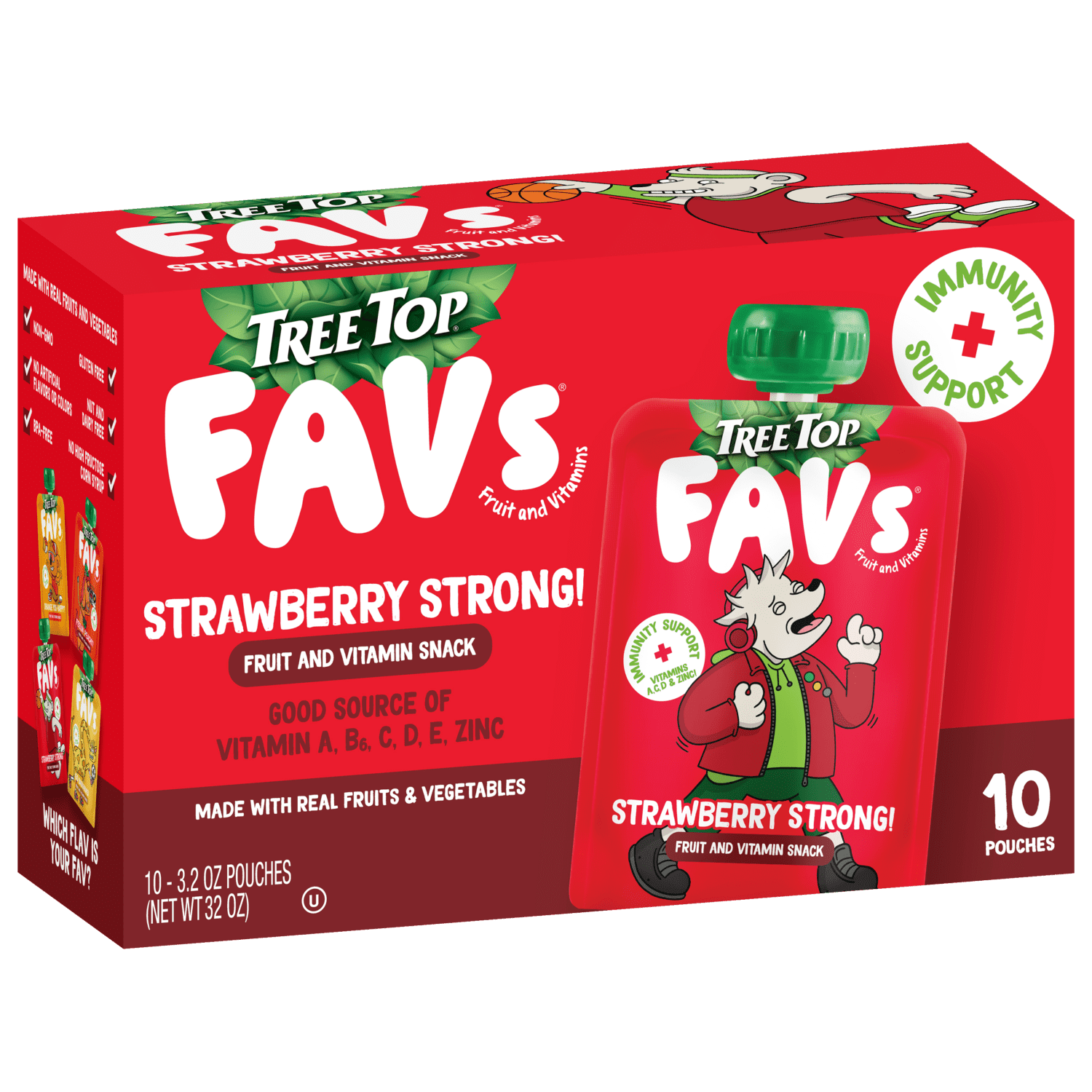 Tree Top FAVs® Strawberry Fruit and Vitamin Immunity Pouch, 3.2 Ounce, 10 Count