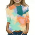 thumbnail image 2 of Maean Girls Kids Blouse 3/4 Sleeve Crewneck Summer Tshirts Girl Causal Tie Dye Graphic Shirts Tops, 2 of 5