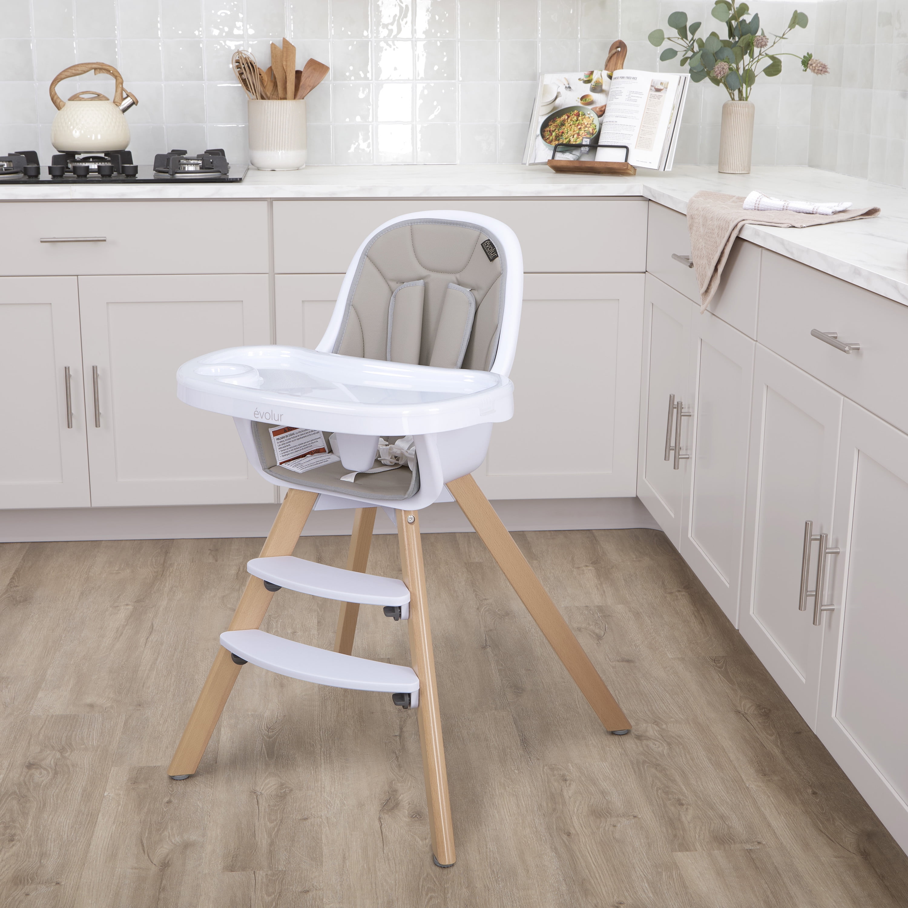 Evolur Zoodle 3-in-1 High Chair Booster Feeding Chair with Modern Design, Light Grey
