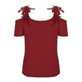 thumbnail image 4 of Chbgutlmr Going out Tops for Women Short Sleeve Cold Shoulder Lace Slim Comfy Solid Color Trendy Tops, 4 of 6