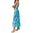 thumbnail image 3 of VISgogo Vestido sin mangas con cuello halter para mujer, atado con pliegues sin espalda Raya de cebra / Recorte con estampado de flores de una sola pieza VISgogo moda, 3 of 6