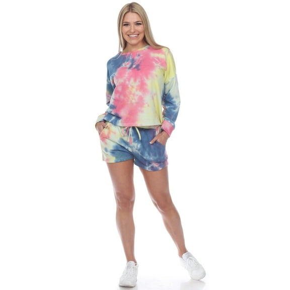 White Mark Women's Tie Dye Loungewear Top & Shorts Set