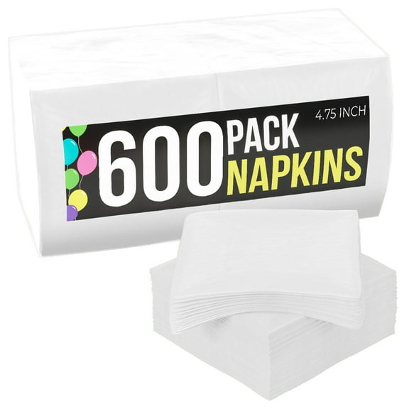 Crown Display White Cocktail Napkins: Highly Absorbent Disposable Paper Napkins - 600 Count