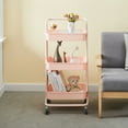 thumbnail image 3 of 3 Tier Rolling Kitchen Trolley Cart Metal+PP Storage Shelves Rack Utility Cart Pink, 3 of 8