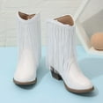 thumbnail image 6 of Hjtefg Girls Western Cowboy Boots - Leather Ankle Booties with Tassels, Classic Solid Color Fashion Footwear for Cool Weather,Color: 4-White Size: 10-10.5 Years, 6 of 7