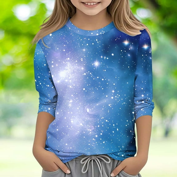 Frwgonr Girls Tee Shirts Navy Kids Crewneck Tops Casual Fashion Tees Size 3T-12