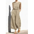 thumbnail image 3 of Women's Elegant Sleeveless Linen Jumpsuits Casual Wide Leg Jumpsuit Pants Romper, 3 of 7