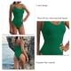 thumbnail image 4 of Traje de baño de mujer con cuello en V y tirantes finos, color puro, corte alto, traje de baño de una pieza, 4 of 5