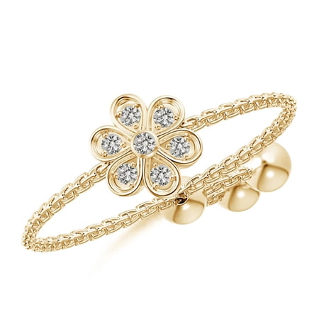 ANGARA Natural Bezel and Diamond Flower Bolo Ring in 14K Yellow Gold for Women (Size-1.3mm| Color-K| Clarity-I3) | April Birthstone, Anniversary, Jewelry Gift for Women | Natural Diamond Ring