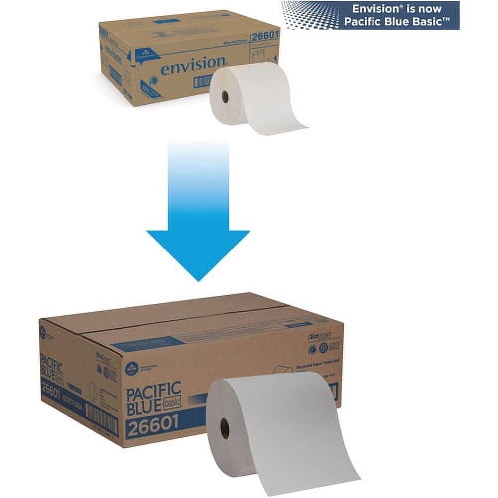 Pacific Blue Basic Recycled Paper Towel Roll by GP PRO 1 Ply - 7.88" x 800 ft - White- 6 / Carton