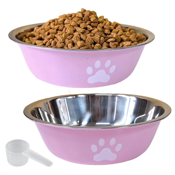 kathson 2 Pack Stainless Steel Dog Bowls,6" Spill Proof Metal Dog Food Bowls,Nonslip Rubber Bottom Pet Food and Water Bowl Set,Puppy Dishes Feeder for Medium Small Dogs,Pink