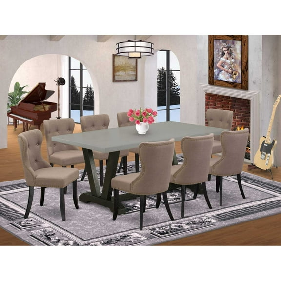 East West Furniture V-Style 9Pcs Wood Dining Set in Black/Coffee