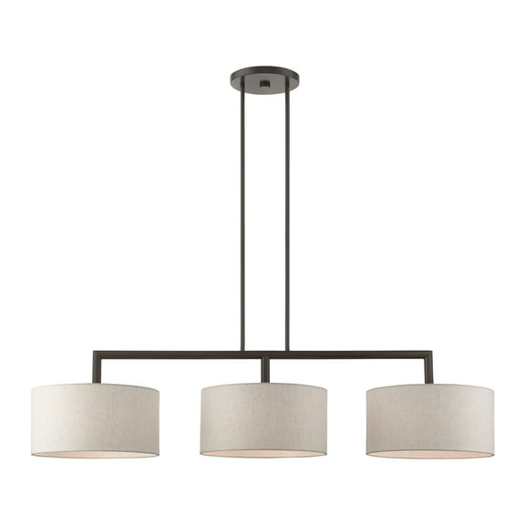 Livex Lighting Monroe 3-Light Metal & Fabric Linear Chandelier in English Bronze