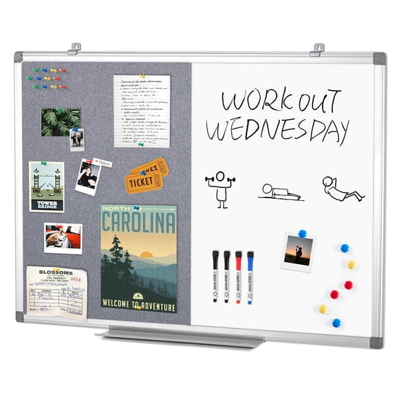 Tableau Blanc Magnétique Combiné & Tableau en Tissu, Tableau Effaçable à Sec Tableau d'Affichage 36x24 Pouces Combo Tableau de Vision pour Mur, Maison, École, Bureau