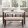 thumbnail image 4 of Harper & Bright Designs 3 Piece Modern Rubberwood Space Saving Dining Table with Chair & Bench Off-White, 4 of 17