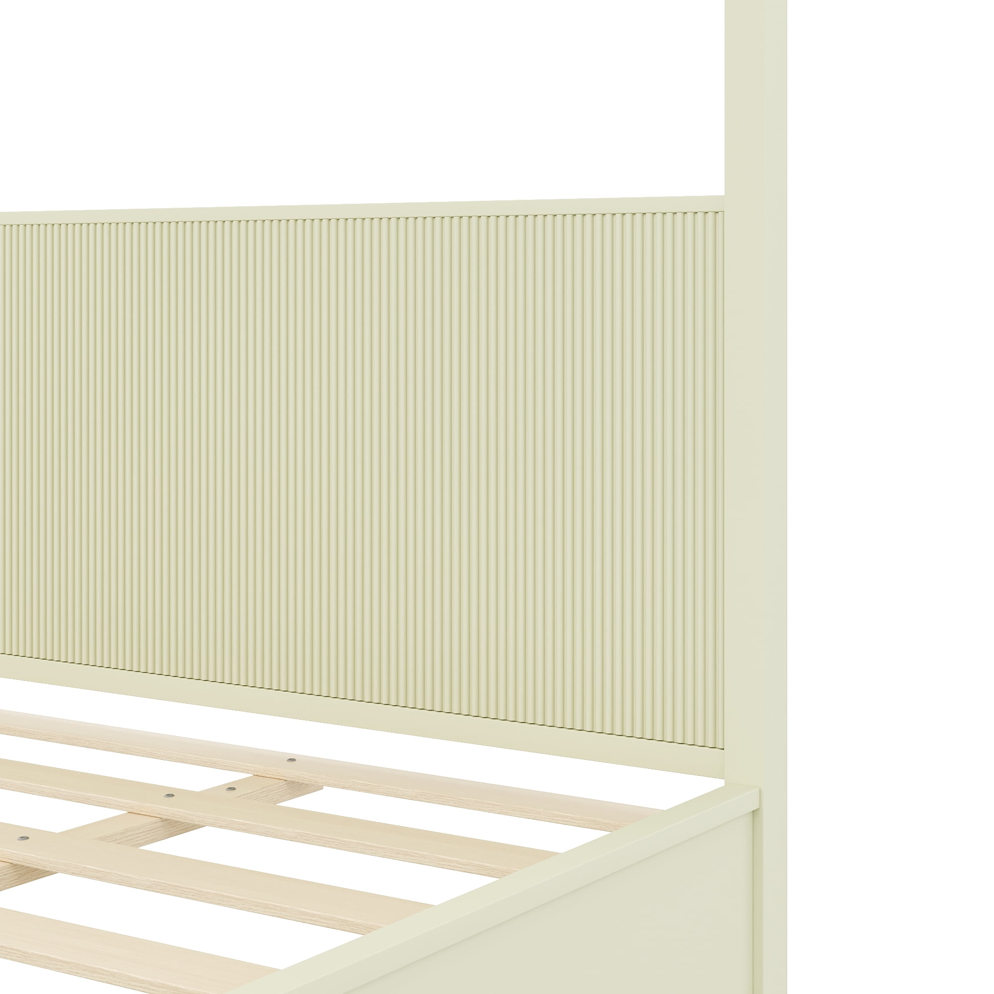 Euroco Wood King Size Canopy Platform Bed, Beige