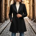 thumbnail image 6 of cocolona Pea Coats for Women Solid Color Elegant Notched Lapel Single Breasted Overcoat Slim Fit Pleated Hem Long Jacket, 6 of 7