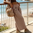 thumbnail image 4 of Yungyresw Women's Plaid Barrel Pants Wide Leg Elastic Waist Casual Culottes Pants Breathable Drawstring Loose Pants With Pocket Khaki S, 4 of 5