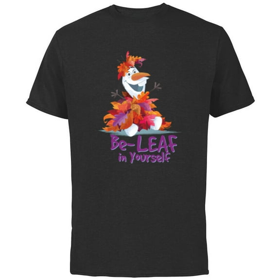 Disney Frozen Olaf Autumn Fall Funny Be-LEAF in Yourself - Short Sleeve Cotton T-Shirt for Adults - Customized-Black