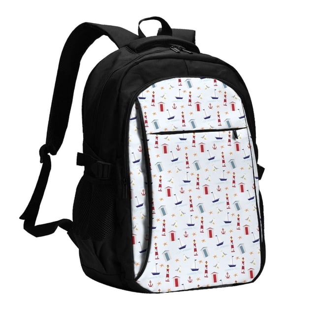 Disketp Nautical Lighthouse Sailboat Mochila de Viaje Estampada para Laptop con Puerto de Carga USB, Mochila Impermeable para Computadora – Regalo para Hombres y Mujeres