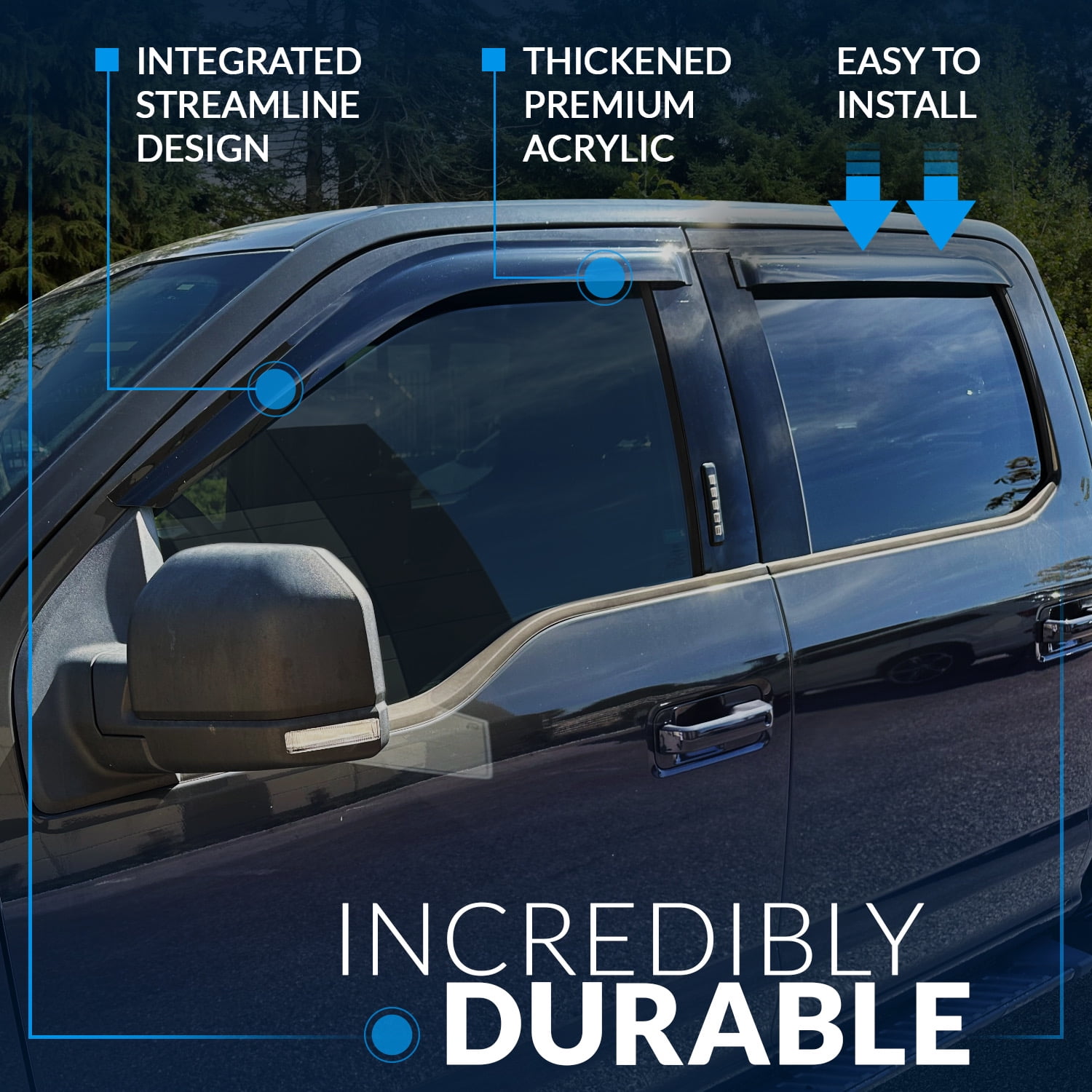 Tuningpros WD2-267i In-Channel Window Visor Deflector Rain Guard Dark Smoke 4 Pcs Set For 2006-2010 Jeep Commander