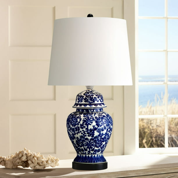 Regency Hill Asian Table Lamp 25 High, Blue Porcelain Jar Table Lamp