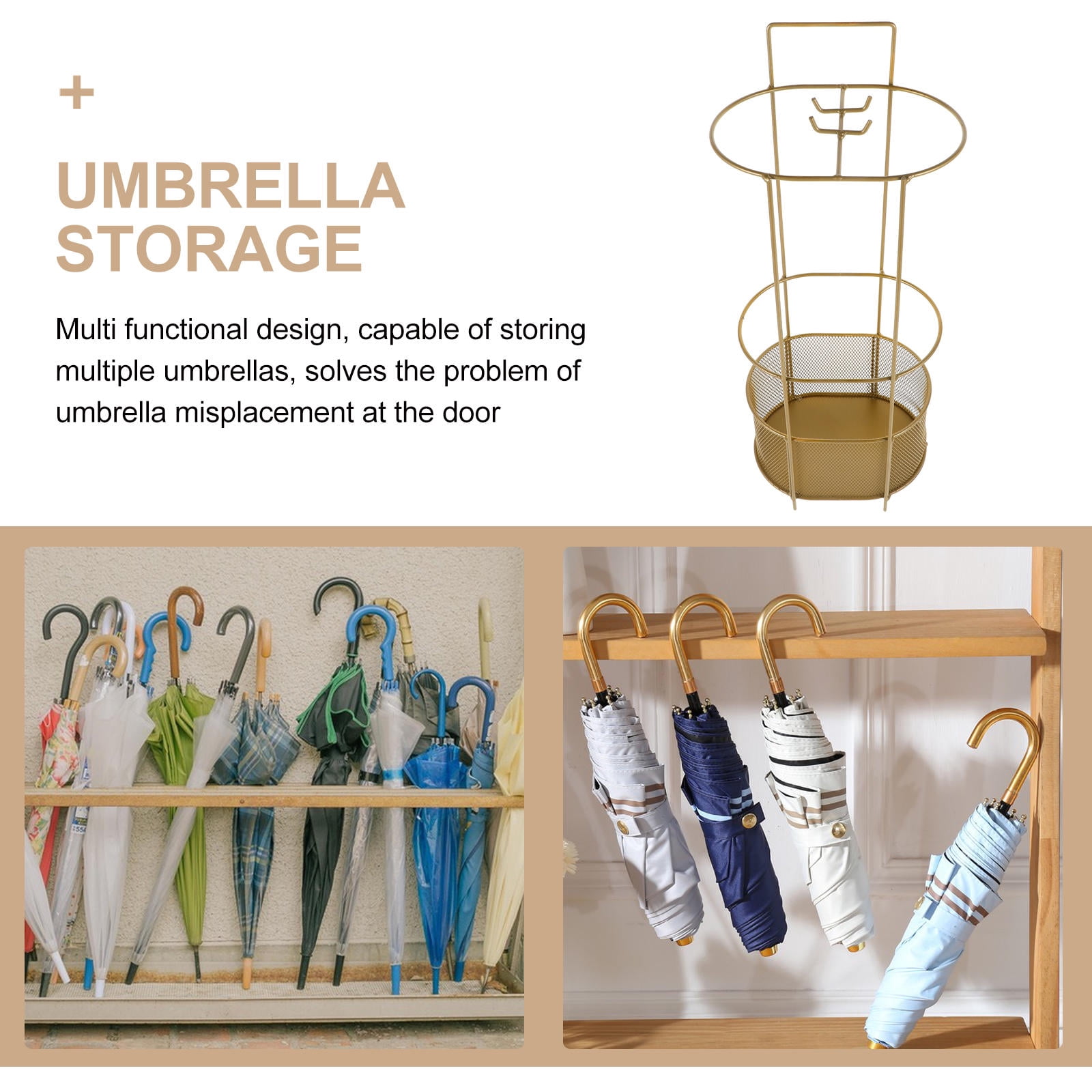 AURARMLET Golden Umbrella Stand Holder with Sturdy Structure for Indoor Entryway Organization