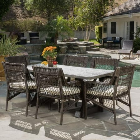 Magnolia Outdoor 7 Piece Lightweight Concrete Dining Set Brown