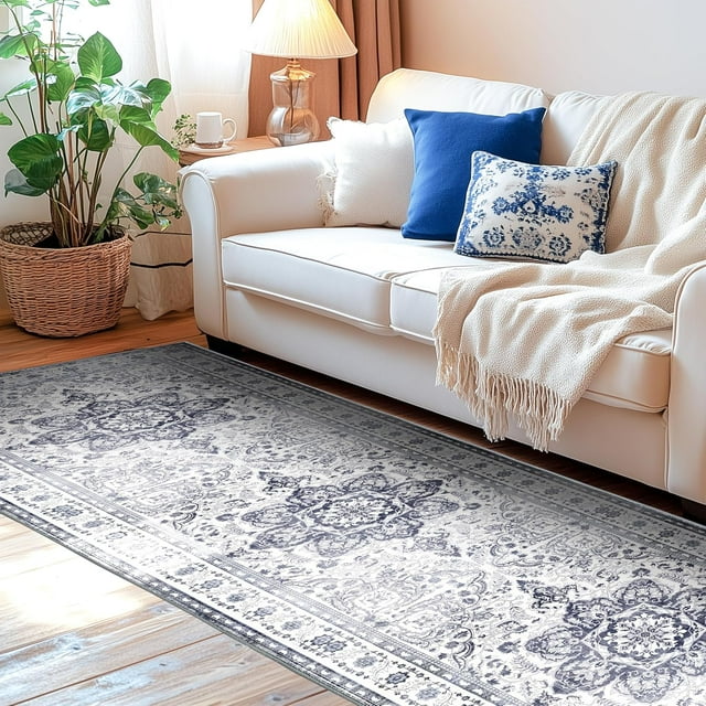 Area Rugs for Entryway x Lightweight Machine Washable Rug Vintage Area Rugs for Bedroom Neutral Bathroom Mat Indoor Carpet for Playroom Office Living Room(Grey xft)