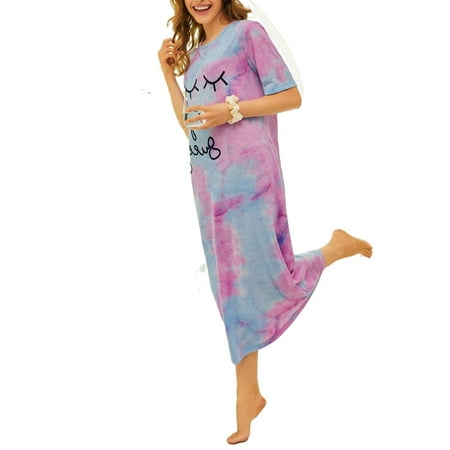 

Cute Tie Dye Round Neck Sleepshirts Short Sleeve Multicolor Womens Nightgowns & Sleepshirts (Women s)
