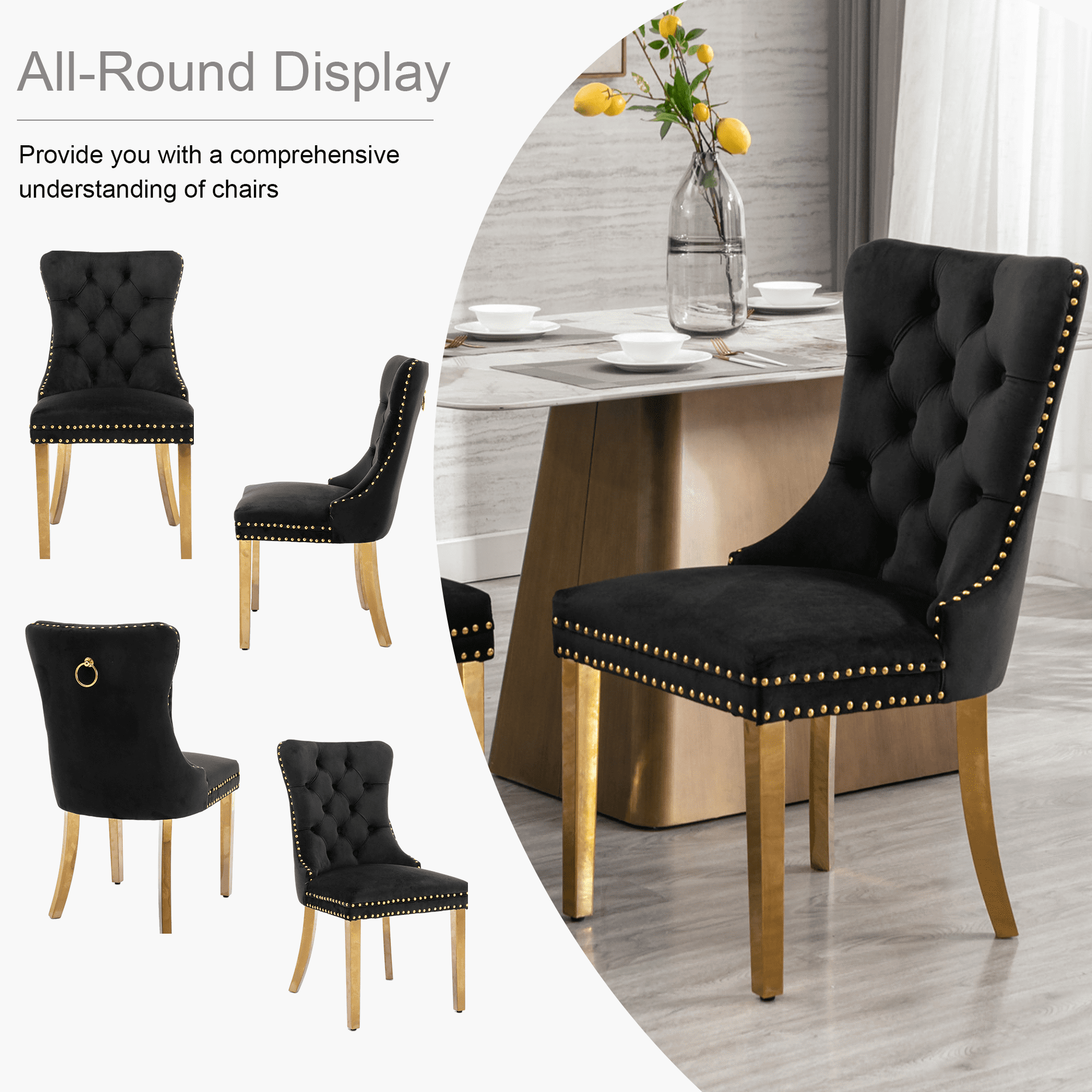 Rhomtree Modern Metal Button tufted Dining Side Chairs, Black (Set of 6)