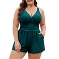 thumbnail image 1 of OHMZYZO Womens Plus Size One Piece Swimsuit V Neck Wrap Ruched Tummy Control Bathing Suit with Pockets Summer Beach Vacation Romper Swimwear, 1 of 8