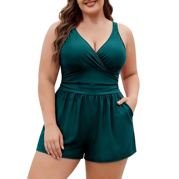 Qiopertar Plus Size Tankini Swimsuits for Women Vintage Ruffle Swim Dress Two Piece Bathing Suits High Waist V Neck Tummy Control Modest Beach Pool Party, Blue 4XL
