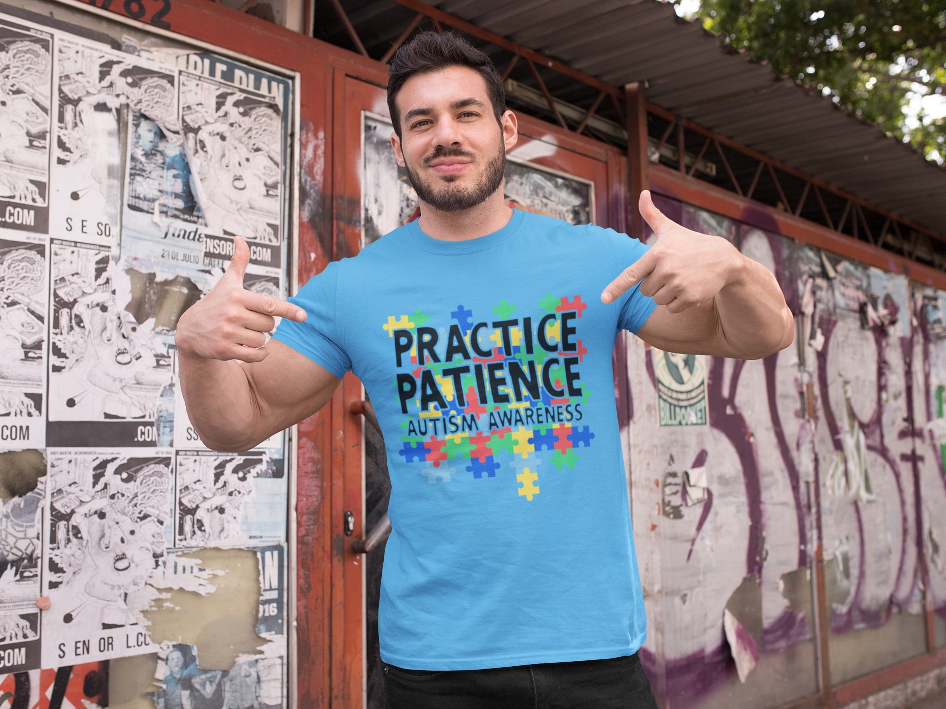 Old Glory Mens Autism Awareness Practice Patience Short Sleeve Graphic T Shirt