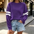 thumbnail image 2 of Hurxie Women's Lightweight Striped Sweatshirts Loose Basic Pullover Color Block Crew Neck Long Sleeve Sweatshirts for Casual Daily Wear, 2 of 7