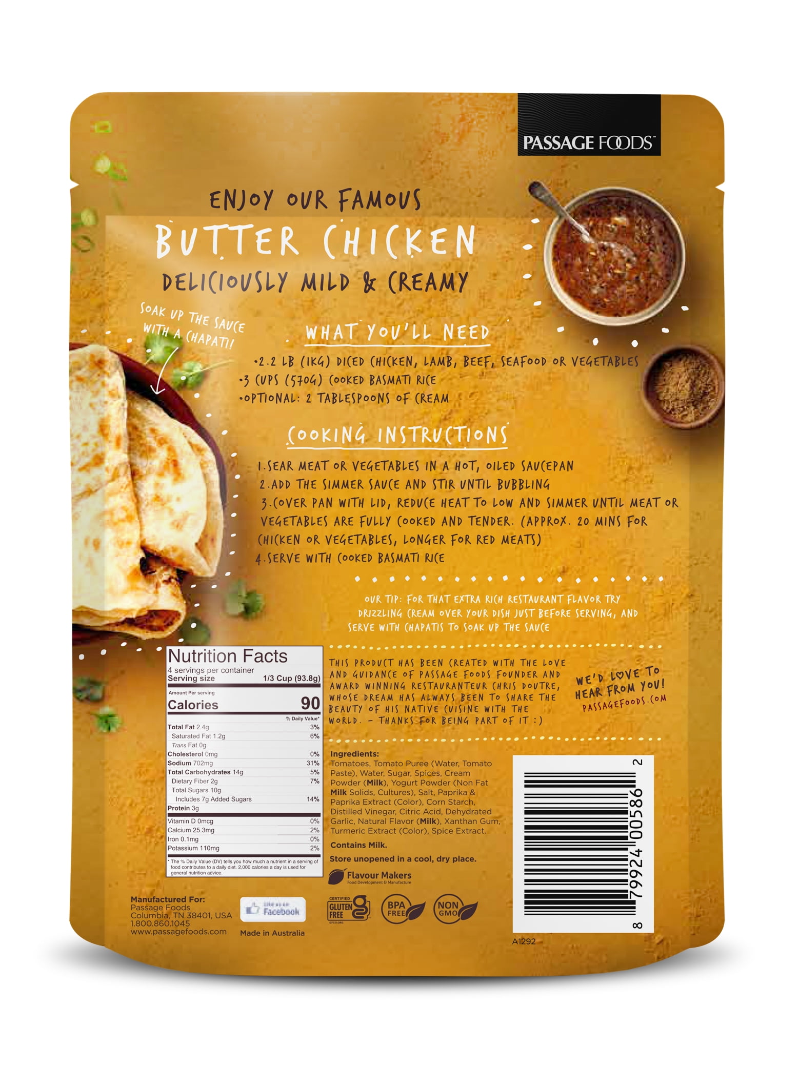 (2 pack) Passage to India Butter Chicken Simmer Sauce - 20 Minute Authentic Indian Curry, 13.2 oz by Passage Foods