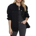 thumbnail image 3 of QATAINLAV Jean Jacket for Women Distressed Long Sleeve Button Lapel Denim Trucker Jackets Solid Casual Streetwear Black L, 3 of 5