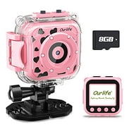 Ourlife Kids Waterproof Camera, Kids Camera for 3-12 Year Old Boys Girls Christmas Birthday Gifts Camera for Kids Underwater Sports Camcorder Camera 1.77 Inch Screen with 8GB Card (Pink)