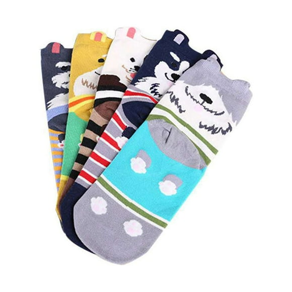 Minnieouse 5 pares de calcetines de gato de dibujos animados animales encantadores medias de perro estilo pijo algodón otoño becerro señoras niñas Medias Tipo 3 Minnieouse AP012276-03