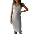 thumbnail image 7 of TMOYZQ Womens Tank Dress Summer Scoop Neck Ribbed Sleeveless Bodycon Mini Slim Fitted Midi Dresses, 7 of 7