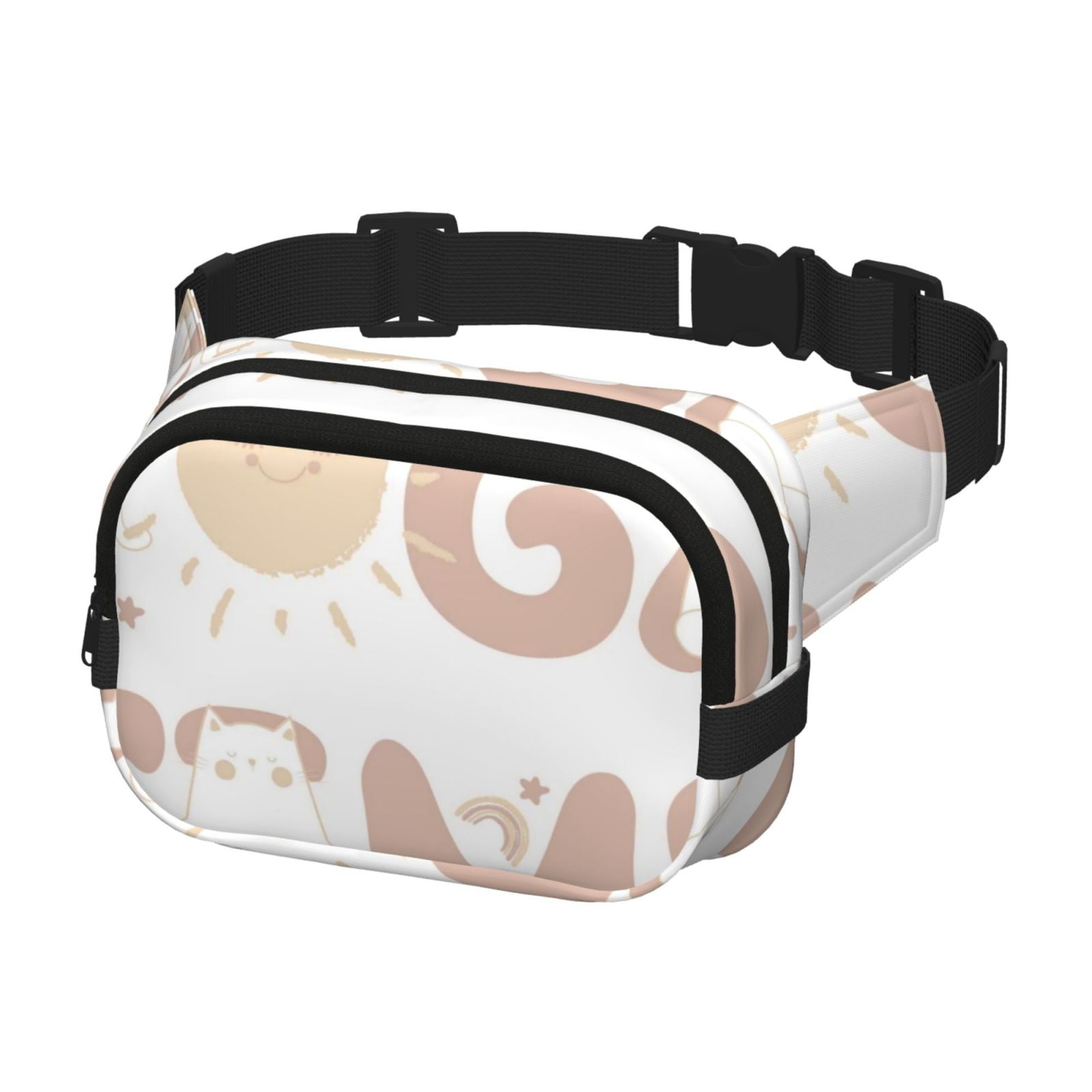 Picia Cat Yoga Time Print Square Double-Layer Waist Bag Mini Adjustable Waist Belt Bag Exercise Running Travel Hiking