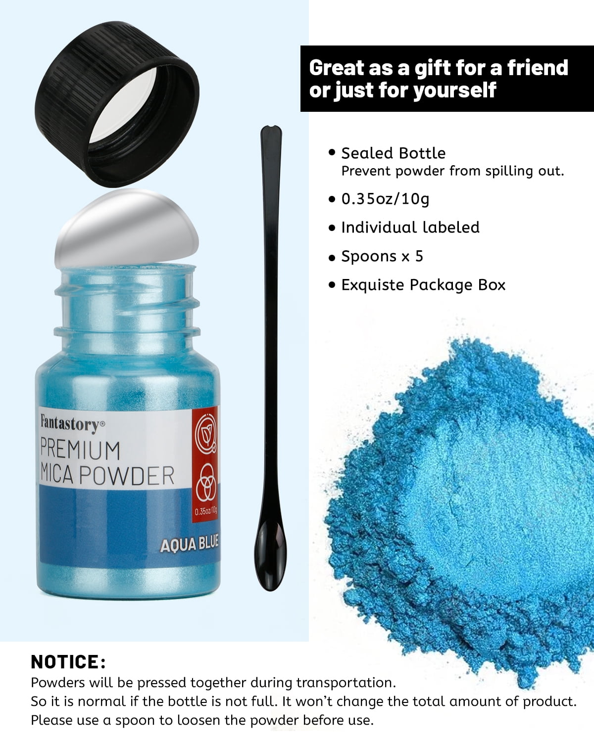 Fantastory Mica Powder for Epoxy Resin, (0.35oz/10g) 24 Colors Pigment Powder with 5 Spoons