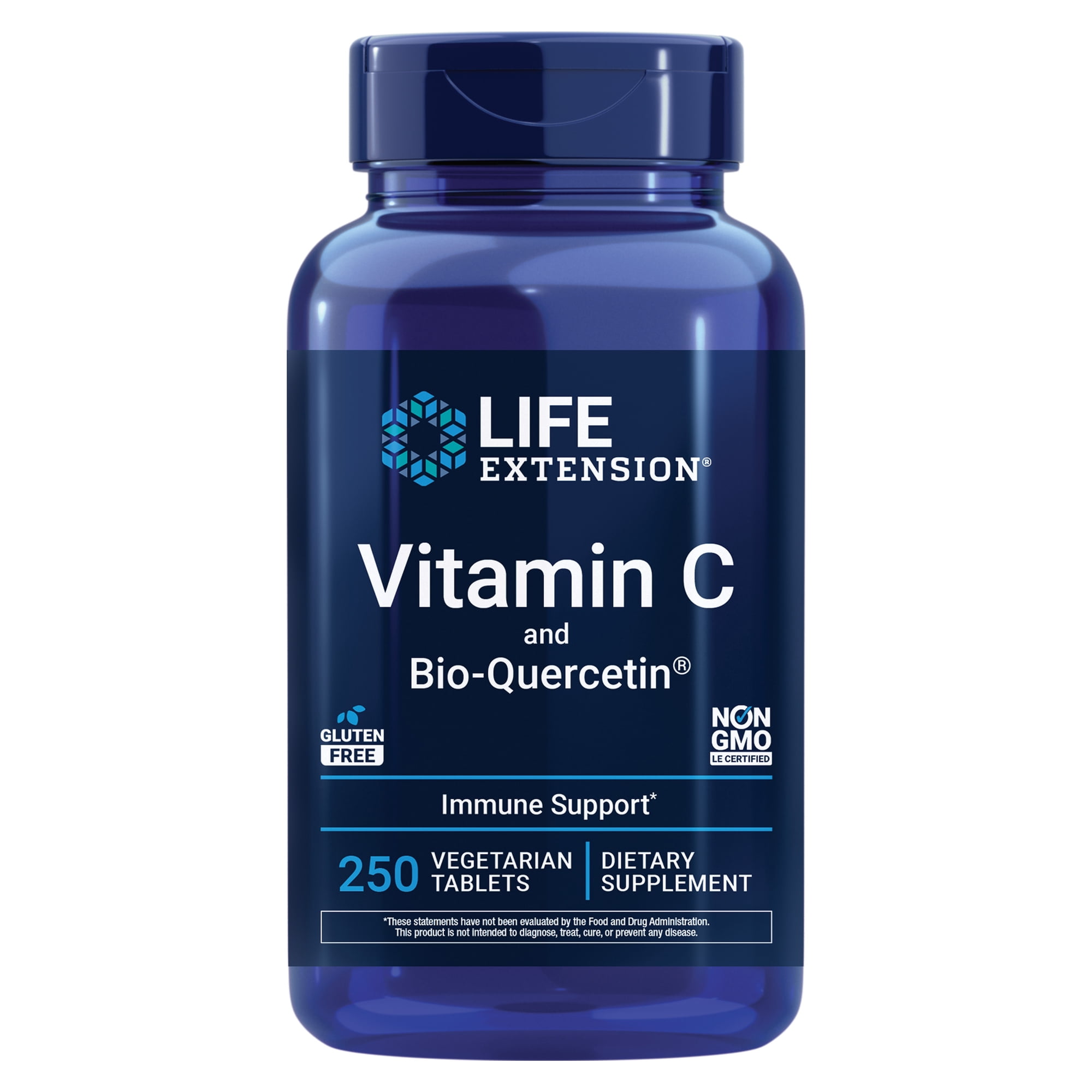 Life Extension Vitamin C and Bio-Quercetin®, cardiovascular health supplement, immune support, highly absorbable, quercetin, vitamin C, gluten free, non-GMO, vegetarian, 250 tablets
