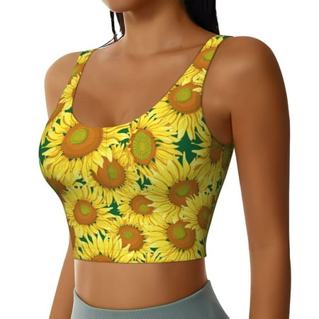Picia Floral Sunflowers Sports Bra for Women Padded Strappy Sports Bras Medium Support Yoga Bra with Removable Cups Running Yoga Bra-Medium